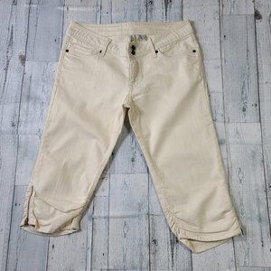 Mango Crop Ruffle Zipper Side Jeans Beige